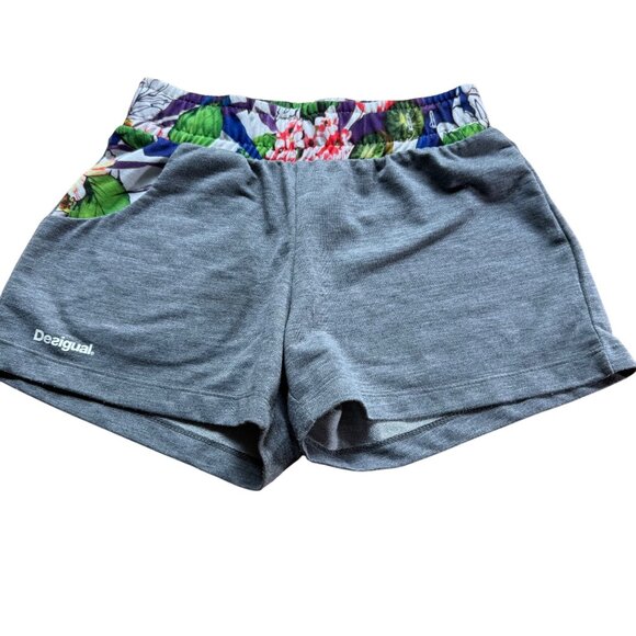 Desigual Size XS Gray Floral 100% Cotton Loose Comfortable Lounge Sports Shorts - Picture 1 of 14